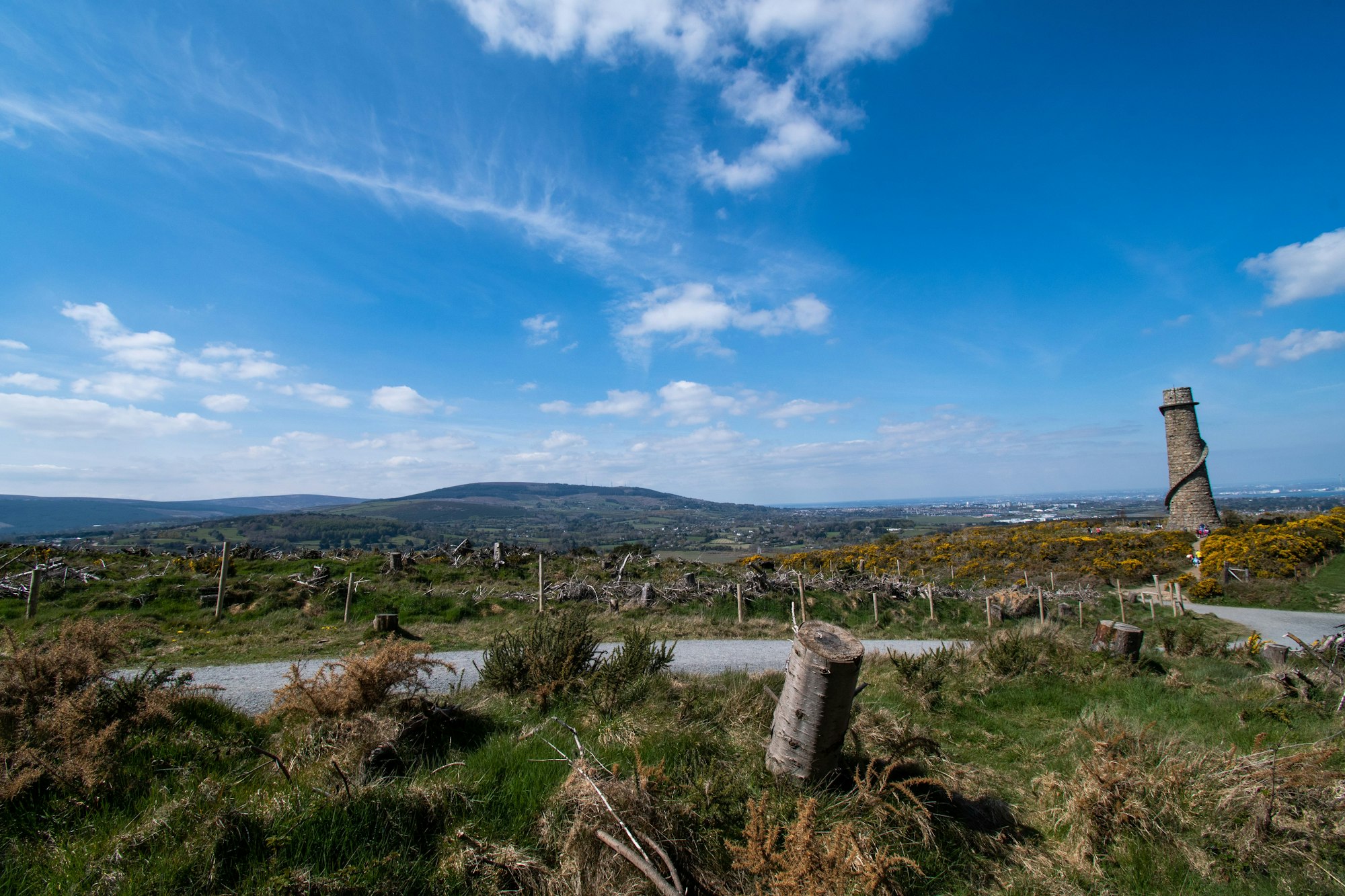 the Wicklow Mountains Landscape with a tower in the background